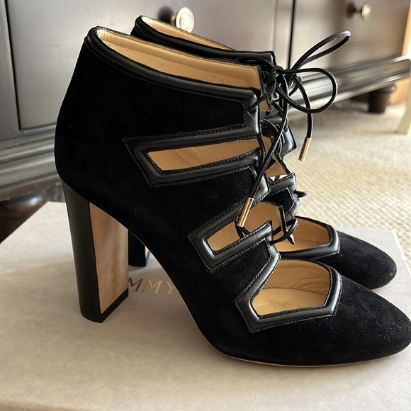 Jimmy Choo suede nappa black lace up heals size 5.5 - Picture 2 of 9